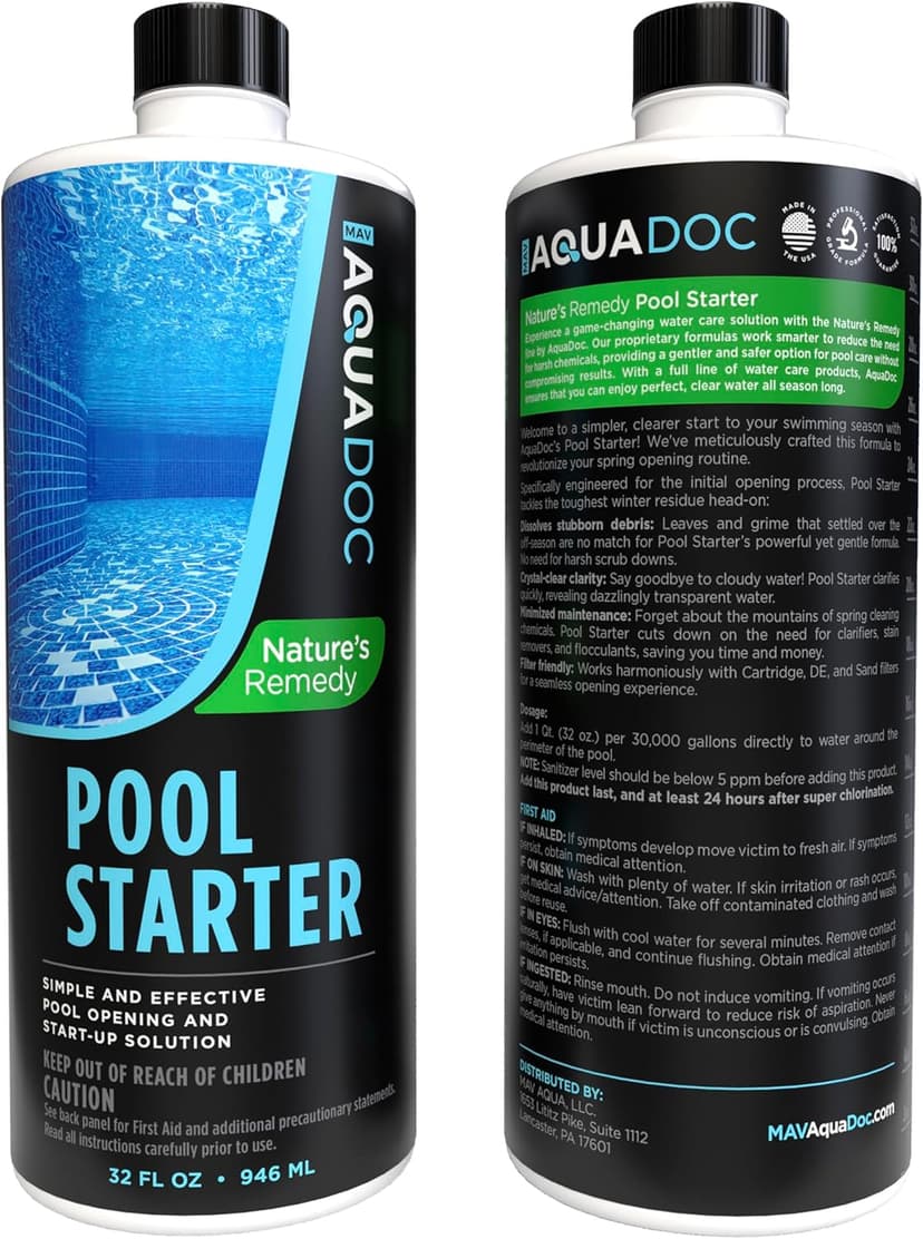 Pool Opening Chemical - 32oz for up to 30,000 gallons - Pool Starter Kit for Above Ground & Inground Pools - AquaDoc Pool Chemicals Made in USA