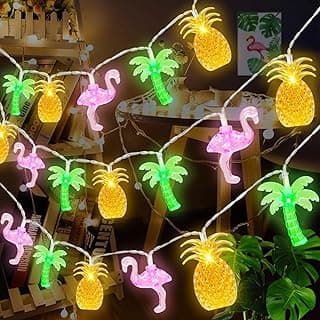 Couah 30 LED 16Ft Summer Beach Hawaiian String Lights - 8 Modes & Timer - Flamingo Pineapple Palm Tree Fairy Lights - Battery Operated for Tropical Party Pool Decorations