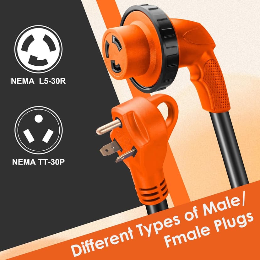 30 Amp RV Extension Cord,25 ft,Heavy Duty Generator Extension Cord with LED Power Indicator,30 AMP Female 90° Twist Lock Adapter with Reverse Polarity Lamp,NEMA TT-30P to L5-30R,120V/125V