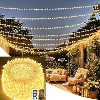 Solhice 300ft String Lights Outside with Remote, 800 LED Waterproof Extra Long Twinkle String Lights, Plug in Fairy Light for Outdoor Indoor Garden Decor, Warm White