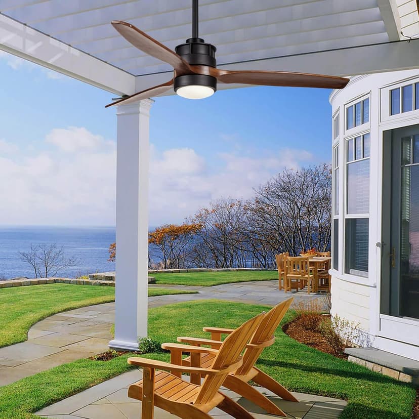 EKIZNSN 42'' Outdoor Waterproof Ceiling Fan with Light for Patios, 3 Blade Wet Rated Ceiling Fans, DC Motor w 6 Speeds, Walnut Wood