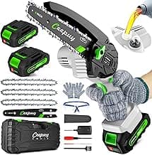 Mini Chainsaw Cordless,6 Inch Portable Electric Chain Saw w/ Automatic Oiler, Battery Powered Small Handheld Saw w/ Security Lock Trees Branches Trimming, Wood Cutting, 2 Batteries 3 Chains