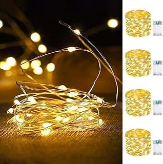 4-Pack Fairy Lights Battery Operated with Timer, Waterproof 16FT 50 LED String Lights Indoor Outdoor, Cuttable Starry Fairy Lights for Christmas Home Bedroom Wedding DIY Centerpiece Decor (Warm White)
