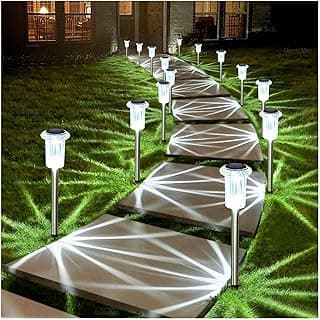 DenicMic Solar Lights Outdoor Pathway Lights 6000K LED Waterproof Acrylic Lamp Head Stainless Steel Stake for Yard Garden Landscape Path Walkway Driveway Patio Lawn (15Pack Cold White)