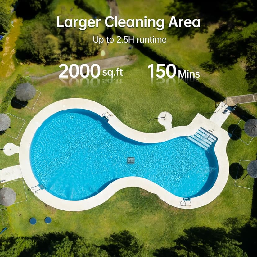 2025 Upgraded HISION Cordless Robotic Pool Cleaner with Wall-Climbing & Waterline Cleaning, 180W Brushless Motor Powerful Suction, 150-Min Runtime for In-Ground & Above Ground Pools up to 2000 Sq.Ft