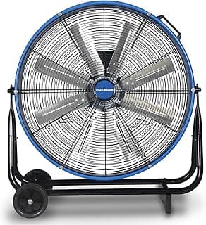 KEN BROWN 24 Inch Industrial Drum Fan, High Velocity Floor Shop Fan, Heavy Duty, 9500 CFM, 8 Blades, 3 Speeds, 360 Degree Tilt, Ideal for Industrial, Commercial, Gym, Garage Use, Blue