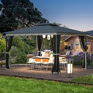 [Upgraded] 10x12 Gazebo with Mosquito Netting,Sturdy Metal Outdoor Patio Gazebo[Heavy Duty Frame],Gazebos Canopy Tent with Dual Air Roof,Patio Canopy Gazebos,Wind Resistant/Waterproof for Deck