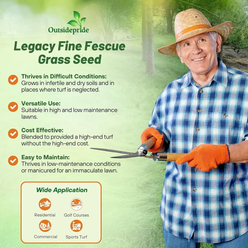 Outsidepride Legacy Fine Fescue Grass Seed Mix - 5 lbs. Shade & Sun Tolerant Blend of Hard Fescue, Chewings Fescue & Creeping Red Fescue with OptiGrowth Coating for Better Establishment