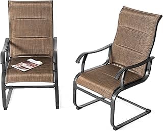 NUU GARDEN Patio Dining Chairs Set of 2, All Weather Outdoor Padded Textilene Patio Chairs, Breathable Spring Motion Textile High Back Outdoor Dining Chairs for Backyard, Lawn, Deck, Brown