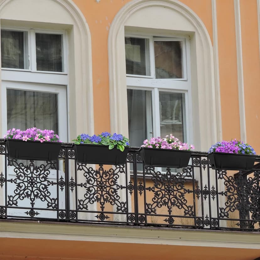 YBING Railing Planter Box 4 Pack Window Boxes Planter with Adjustable Brackets Deck Railing Hanging Flower Boxes 16.9 Inches Balcony Planters Black Fence Hanging planters for Outdoor