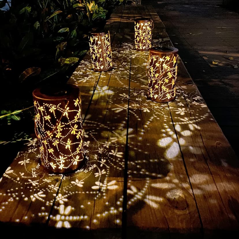 Solar Lanterns Outdoor Hanging Lantern Lights, Dragonfly Hollowed-Out Metal Decor Lantern, Waterproof LED Decorative Garden Light - Delicate Garden Decoration for Patio, Yard