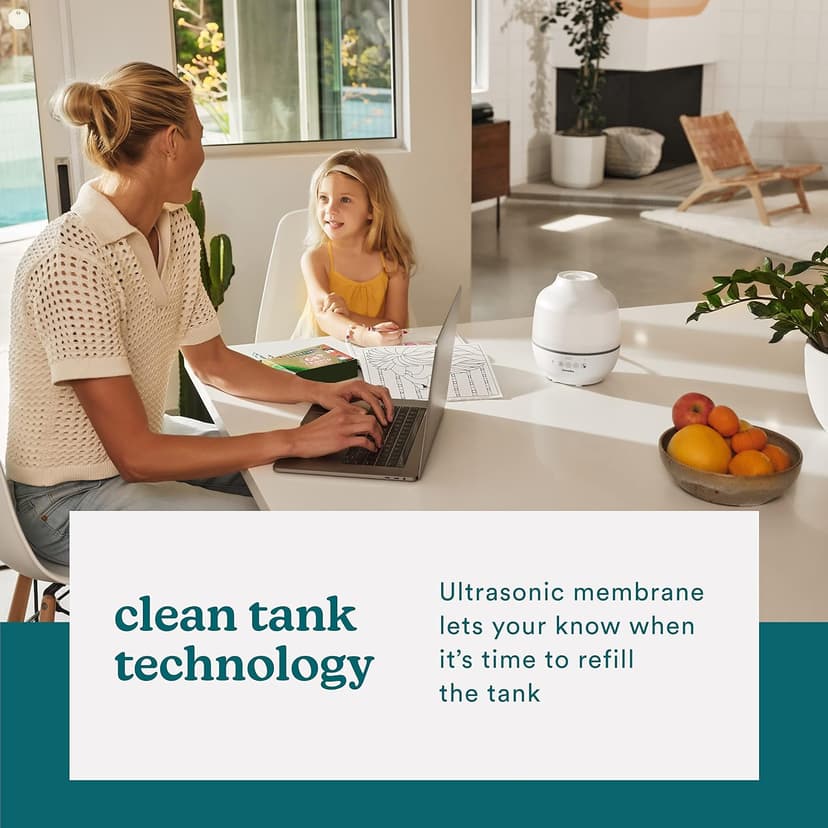 Homedics TotalComfort Humidifier – Large Air Humidifiers for Bedroom, Plants, Office – Cool Mist, Essential Oil Pads and Built-In Timer, 7-Color Night-Light, 2 Mist Settings, White