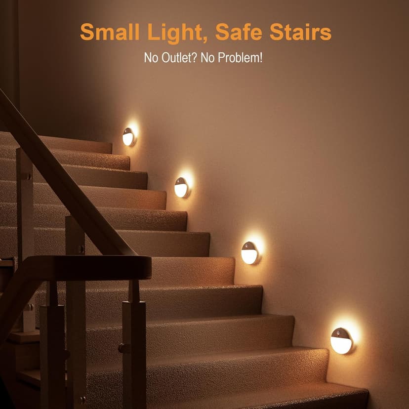 2 Pack Stair Lights Indoor, Stick on Lights, Motion Sensor Night Light, 3 Modes, Dimmable, Portable Battery Night Light for Closet, Cabinet, Bathroom, Bedroom, Kids, Tents, Travel, Warm White