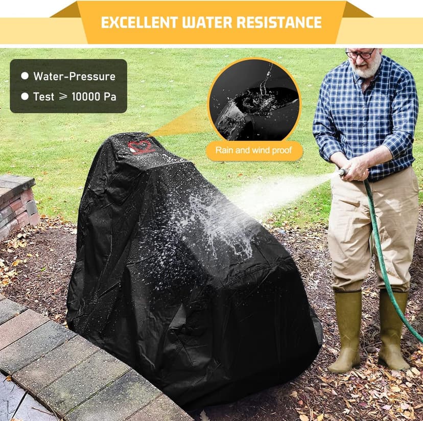 Riding Lawn Mower Cover, Heavy Duty Waterproof Polyester 600D Oxford Tractor Cover UV & Dust & Water Resistant, Universal Fit Decks up to 54" with Elastic Cord & Storage Bag (Black)