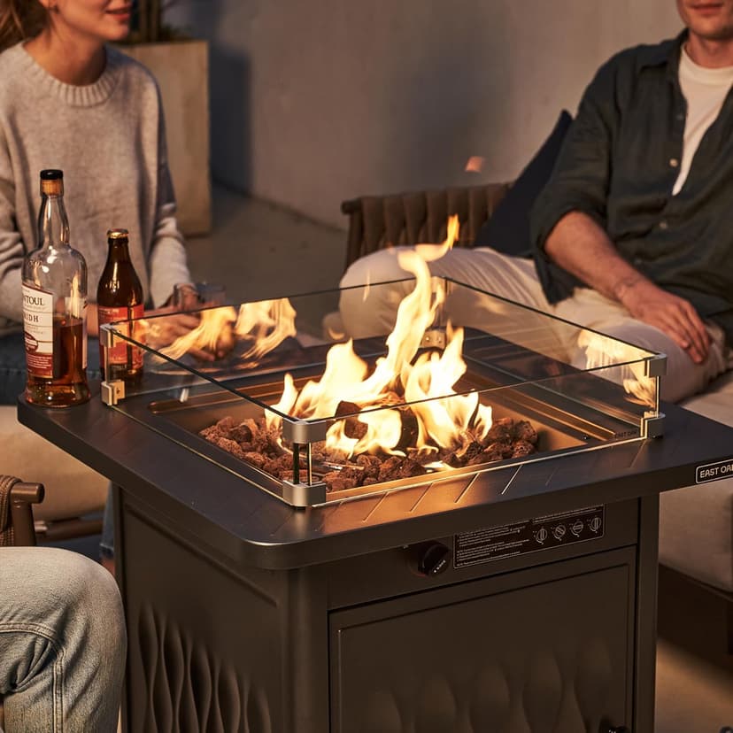 EAST OAK Glass Wind Guard for 28''&32'' Propane Fire Pit Table, Clear Tempered Wind Guard for Gas Firepit, Thick Rectangle Glass Shield with Aluminum Corner Bracket & Rubber Feet，20 x 20 x 4 inch