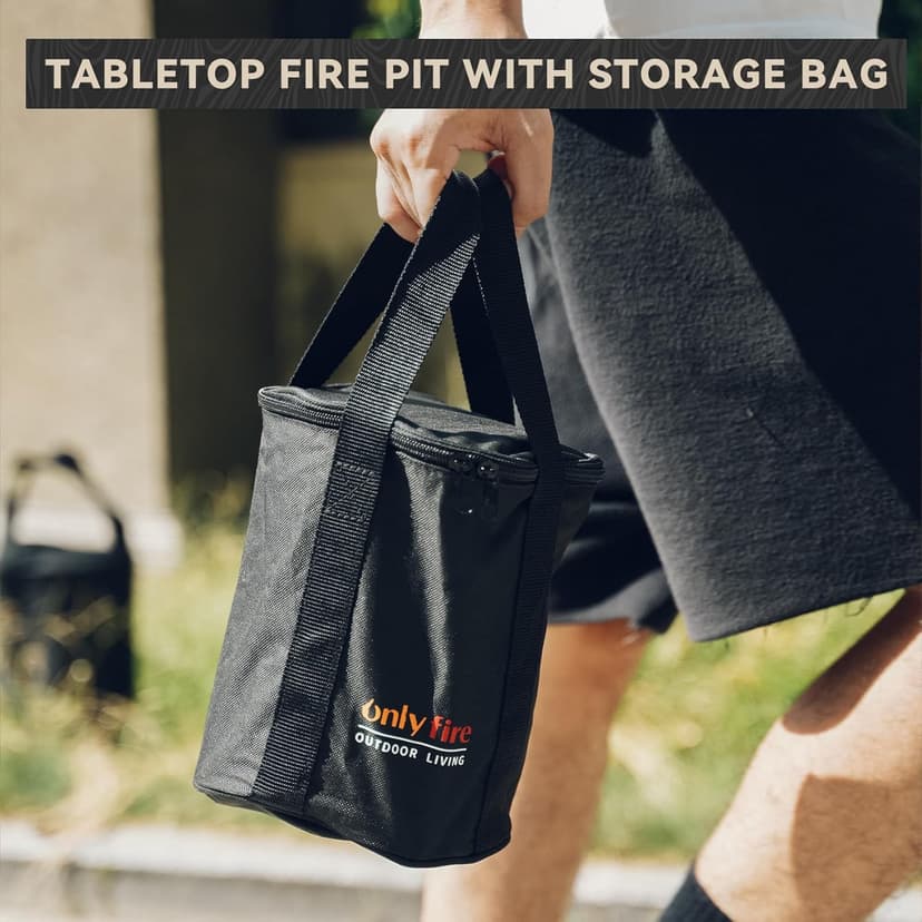 ONLYFIRE OUTDOOR LIVING Tabletop Fireplace with Unique Flame, Portable Fire Pit with Storage Bag for Camping Tailgating Patio Backyard Bonfire, Smokeless Wood Burning Mini Camp Stove 9.5", FP055 Black