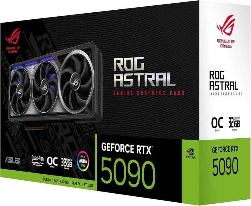 ASUS ROG Astral GeForce RTX™ 5090 OC Edition Gaming Graphics Card (PCIe® 5.0, 32GB GDDR7, HDMI®/DP 2.1, 3.8-Slot, 4-Fan Design, Axial-tech Fans, Patented Vapor Chamber, Phase-Change GPU Thermal pad)