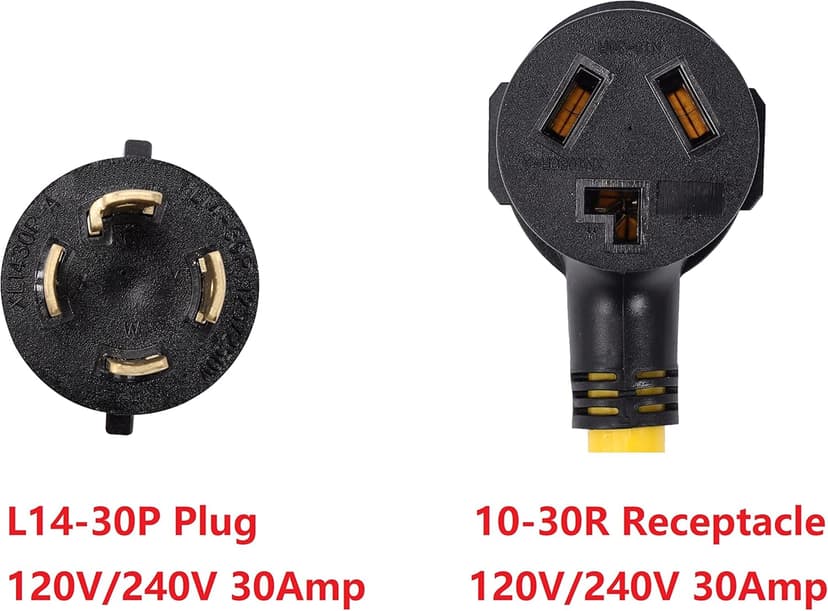 ONETAK NEMA L14-30P to 10-30R 240V 30 Amp 4 Prong Twist Lock Male Plug to 3 Prong Female Outlet Receptacle Generator Welder Dryer Power Cord Adapter