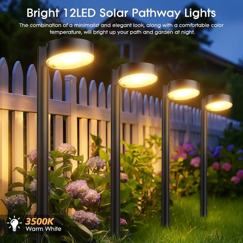 8 Pack Solar Pathway Lights Outdoor, Bright 12 LED Solar Lights Outdoor Waterproof for Yard, Over 12Hrs Long Lighting Solar Powered Garden Lights for Outside Walkway Patio Path Driveway