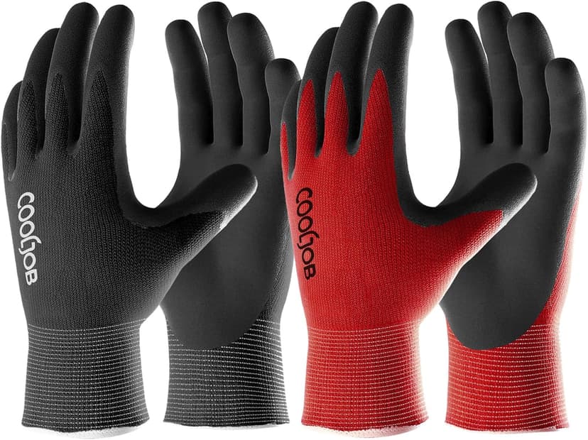 COOLJOB Gardening Gloves for Men, 2 Pairs Breathable Rubber Coated for Garden Weeding Landscaping, Outside Work for Lawn Yard, Men's Medium Size, Black & Red