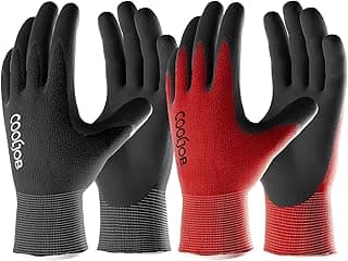 COOLJOB Gardening Gloves for Men, 2 Pairs Breathable Rubber Coated for Garden Weeding Landscaping, Outside Work for Lawn Yard, Men's Medium Size, Black & Red