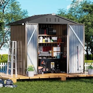 COMHOMA Shed Outdoor Storage Shed Metal,Lockable Doors Tool Sheds with Sloping Roof,Steel Garden Shed with Air Vent for Backyard,Patio,Lawn,Poolside (Brown, 6x4)