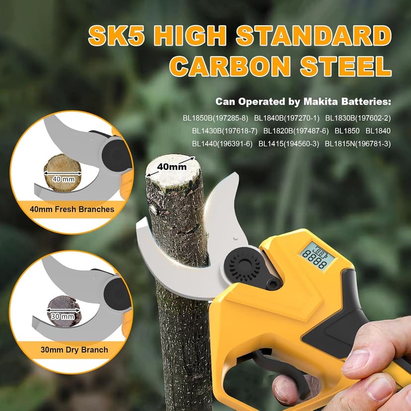 Electric Pruning Shears for Gardening, Battery Pruning Shears Max 2.4” Opening Diameter, Electric Pruner with LCD Display & 2 x 2000mAh Batteries for Branch, Fruit Plucking and Tree Trimming