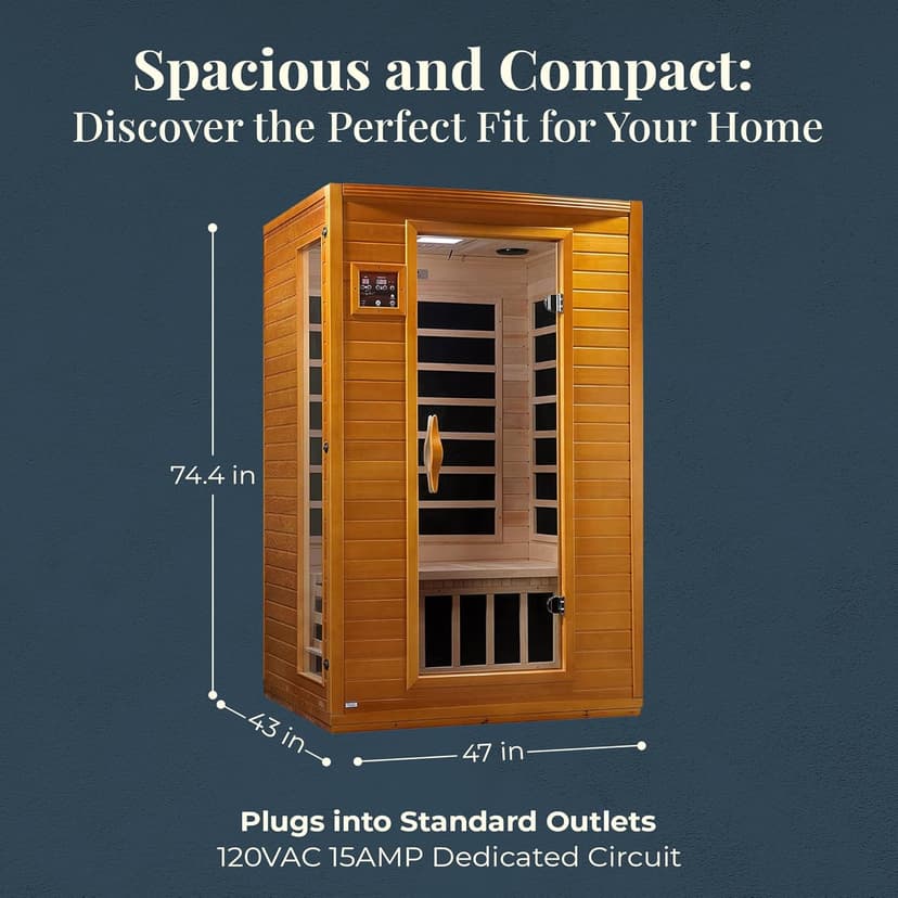 DYNAMIC SAUNAS Andora 2-Person Low EMF FAR Infrared Sauna with Red Light & Bluetooth Speakers | Personal Indoor Spa for Home & Gym – Made from Canadian Hemlock