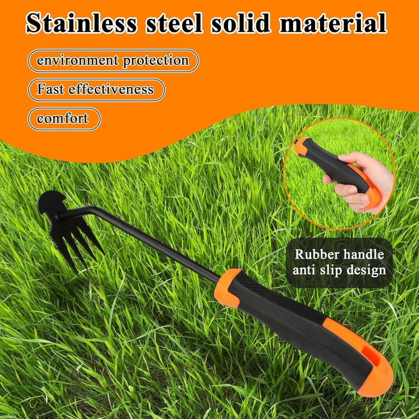 Weed Puller Tool, New Durable Garden Hand Weed Tool with Rubber Handle, Enhanced Weed Remover Tool, 4 Teeth Manganese Steel Forged Hand Weeder for Vegetable Gardening, Backyard, Farm, Planting