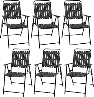 Yaheetech Folding Patio Chair Set of 6, Outdoor Dining Chair with Armrests, Plastic Patio Chair for Porch, Deck, Garden, Backyard, No Assembly Black