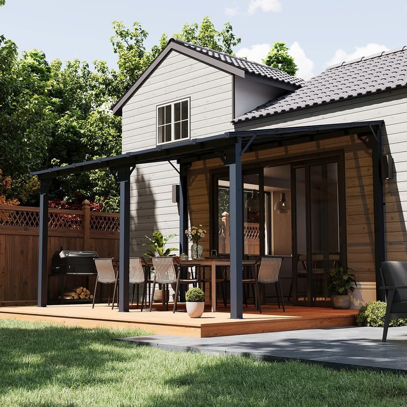Aoxun Gazebo for Patio 10' x 14', Premium Gazebo Pergola with Sloped Roof, Large Wall-Mounted Heavy Duty Awnings, for Backyard, Patio, Deck and More