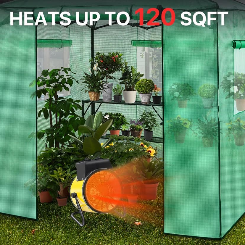 EAGLE PEAK 1500W Electrical Outdoor Heater with Thermostat, Heater for Greenhouse, Grow Tent, Garage, RV, Water Resistant IPX4, Overheat Protection Radiant Heating, Yellow