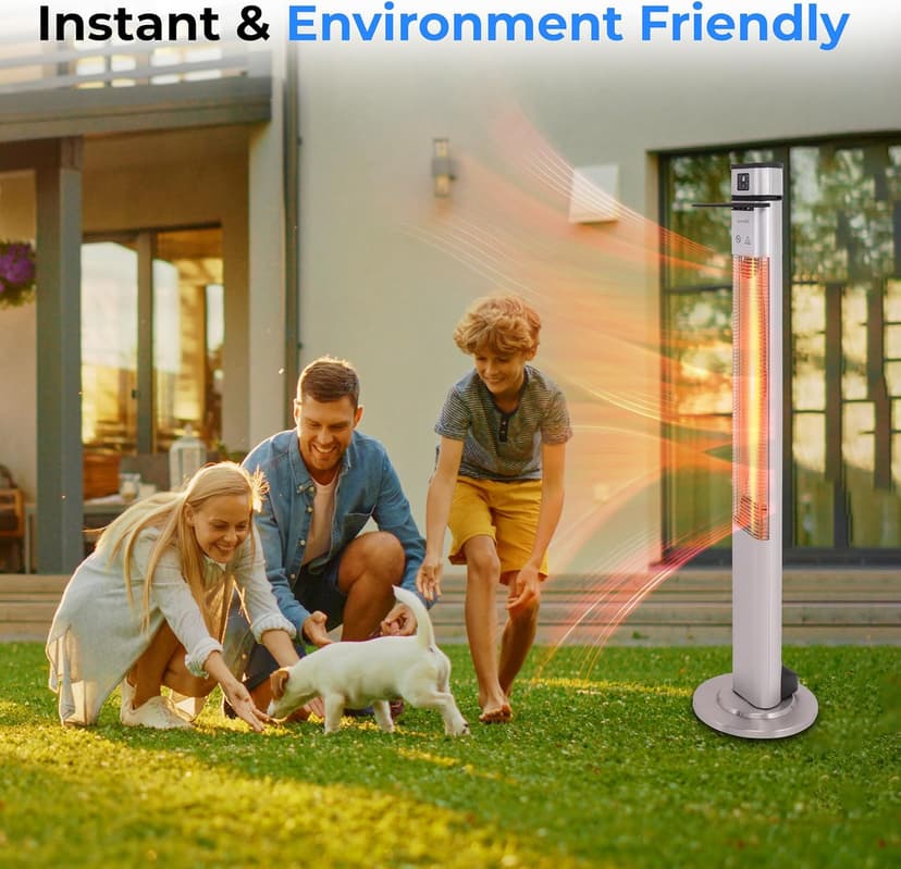 SereneLife Infrared Patio Heater, 1500W Electric Standing with Remote Control, IP44 Approved, Odorless, Three Power Settings, Indoor/Outdoor for Restaurant, Backyard, Garage, Decks