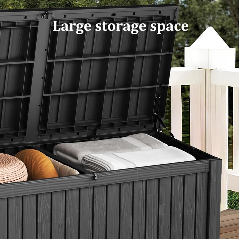 150 Gallon Lockable Resin Deck Box, Waterproof & UV-Resistant Outdoor Storage Box for Cushion Storage and Delivery, Black