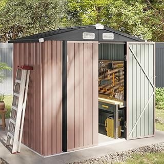 Aoxun 6.2x4 FT Shed Outdoor Storage Shed Metal Garden Shed with Lockable Doors & Slooping Roof Tool Shed Bike Shed for Backyard, Patio, Poolside (Brown)