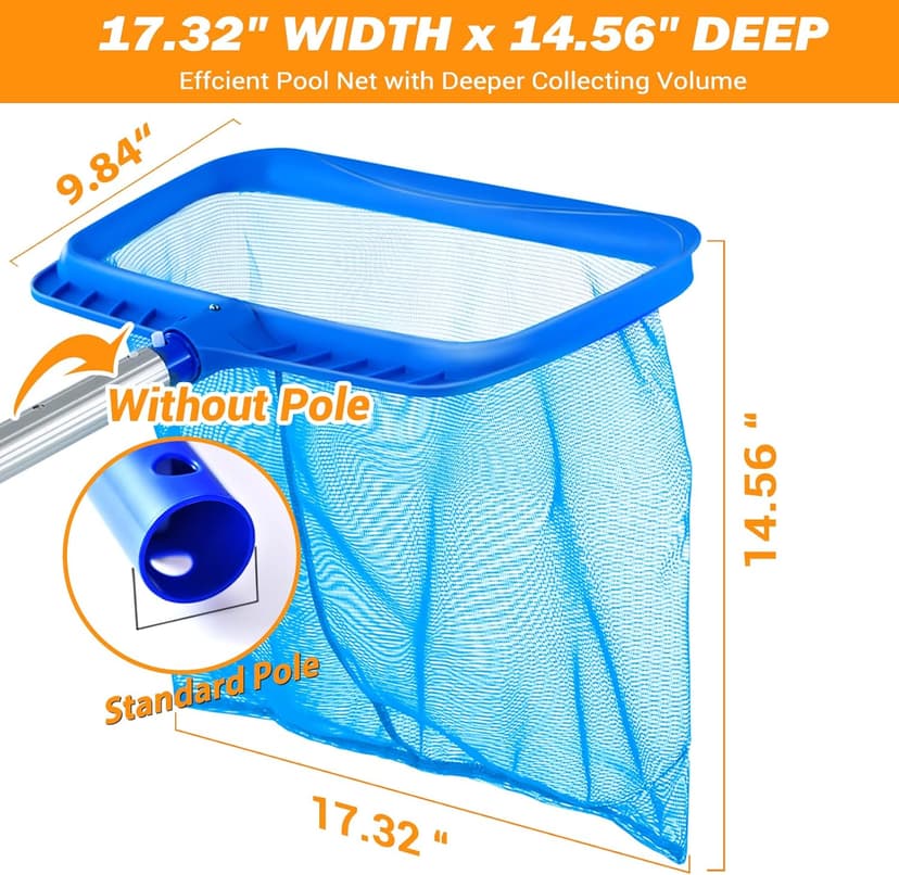 Pool Skimmer - Pool Skimmer Net without Pole, Swimming Pool Leaf Skimmer Net with Reinforced Frame, Larger Capacity Pool Nets for Cleaning, Durable Deep Rake Net Easy Scoop Edge,Debris Pickup Removal