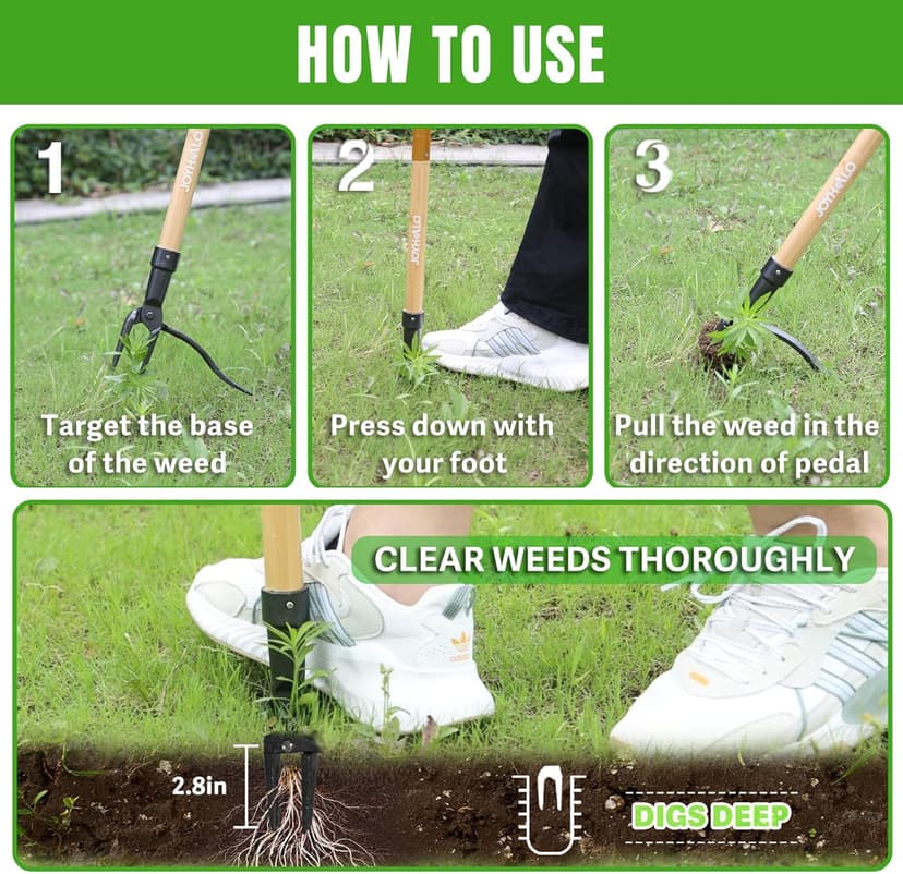 joyhalo 46" Dandelion Weed Puller Tool Stand Up Heavy Duty 4-Claw, Long Handle Weeder Tool for Yard with Steel Head, Weeding Tool Weed Picker, Weed Pulling Tool Without Bending or Kneeling