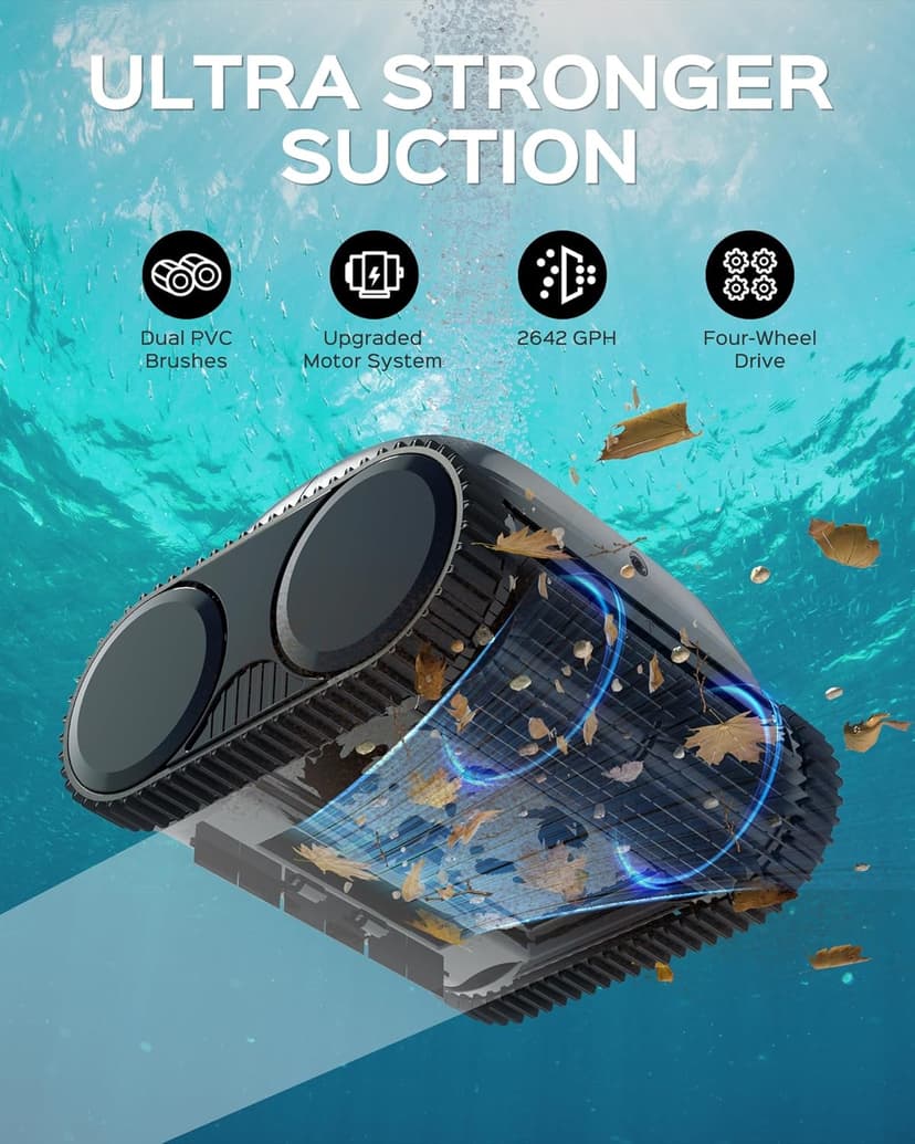 (2024 Upgrade) WYBOT C1 Robotic Pool Cleaner for In Ground Pools up to 65 FT in Length, 150mins Runtime, Cordless Pool Vaccum with Wall Climbing Function, Larger Top-Loading Filters Green