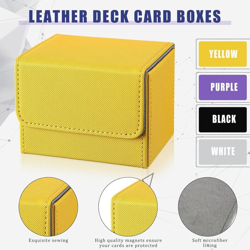 Yookeer 4 Pieces Leather Deck Card Boxes Cards Deck Game Box for Collectible Playing Card Box Compatible with MTG Commander(Black, Purple, Yellow, White,Horizontal)
