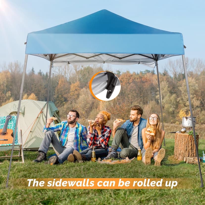 VINGLI 6x6 ft Pop Up Canopy Tent, Outdoor Small Gazebo With Backpack, Patio Slant Leg With 1 Sidewall, Portable Easy Up (Blue)