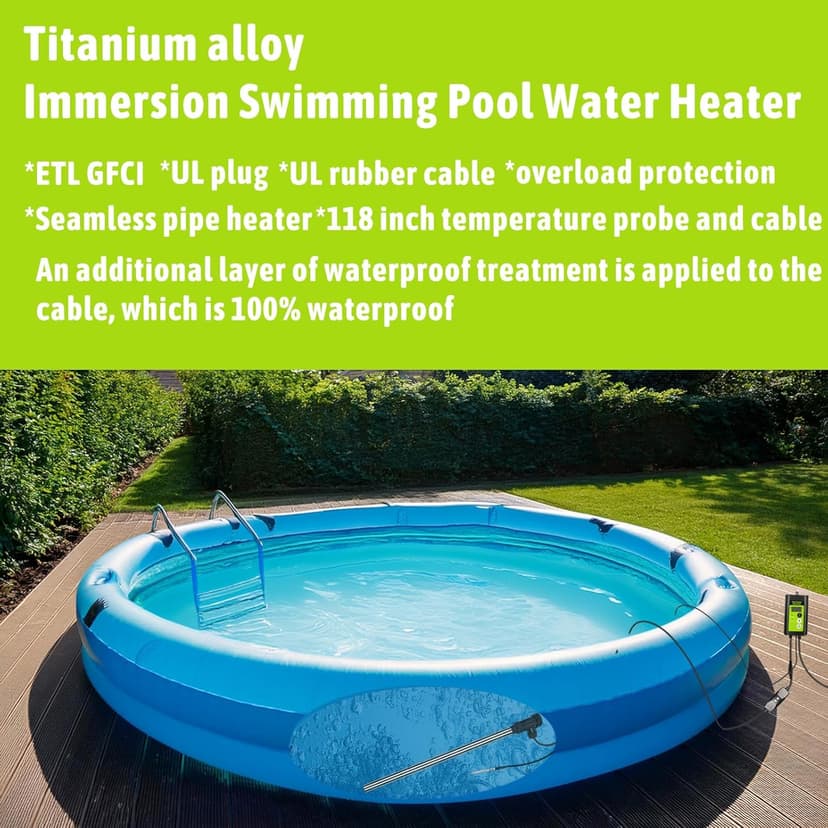 1300W Submersible Hot Tub & Pool Portable immersion Water Heater with Temperature Control and GFCI Leakage Protection for Swimming Pools, Bathtubs, Buckets, Baptistries, and Most Liquids