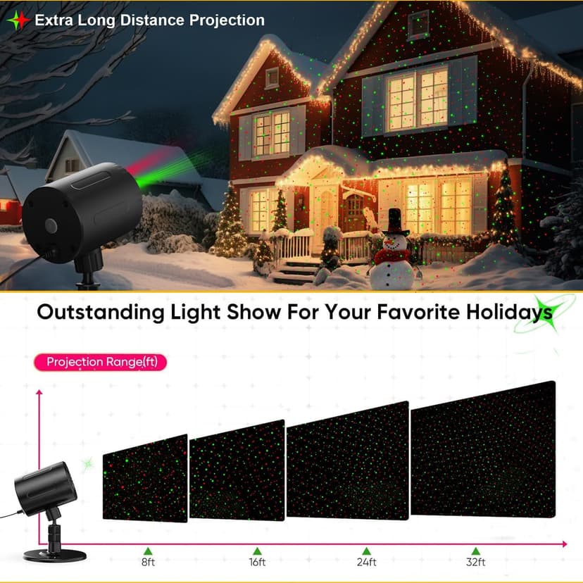 Laser Christmas Projector Lights Outdoor, Red and Green Starry Laser Projector Light with RF Remote, IP65 Waterproof Holiday Garden Laser Light Decor for Outdoor Party Xmas Home (Laser)