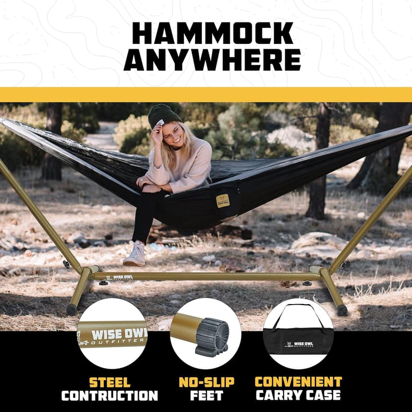 Wise Owl Outfitters Portable Hammock Stand, 106x42, 440lb Capacity - Sports & Outdoors