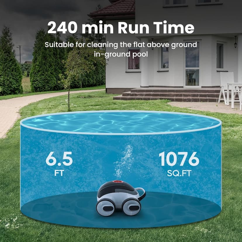 (2025 Upgrade)Higgsinno Cordless Robotic Pool Cleaner, Automatic Pool Robot Vacuum with App, Lasts up to 240 Mins, Ultra-fine Dual Filter Ideal for Above/In-Ground Pool up to 1,076 Sq.ft, ezSpirit 01