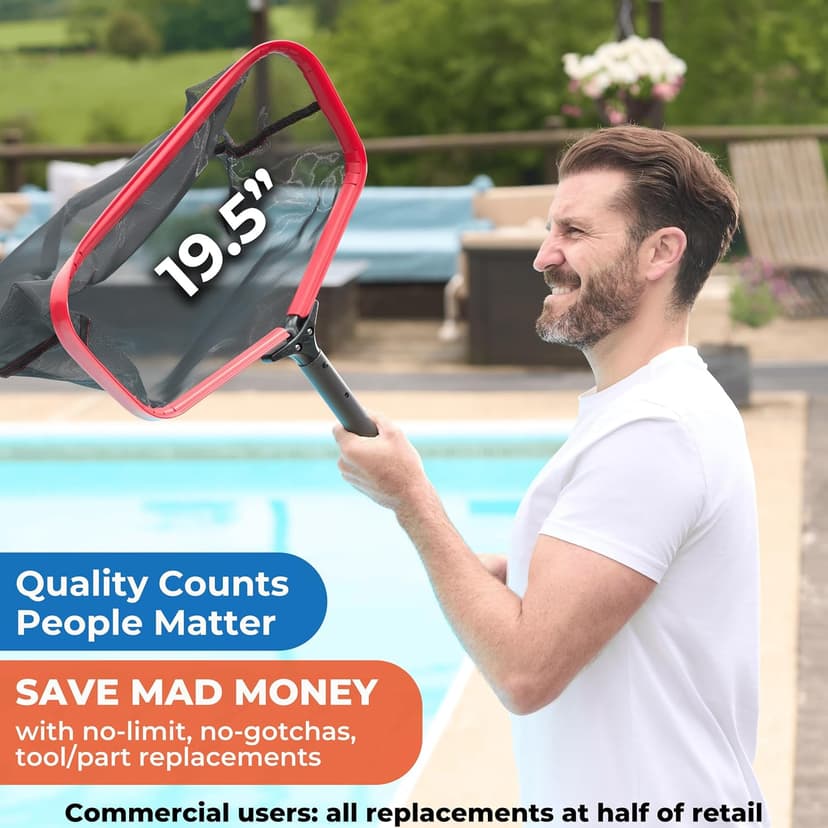 ProTuff 19" Fine Pool Net – Comes Cleans 3X Faster Than Vacuums – Wide Pool Skimmer with Deep Bag for Easy Maintenance – Skimmer Net for Leaves, Bugs & Other Debris