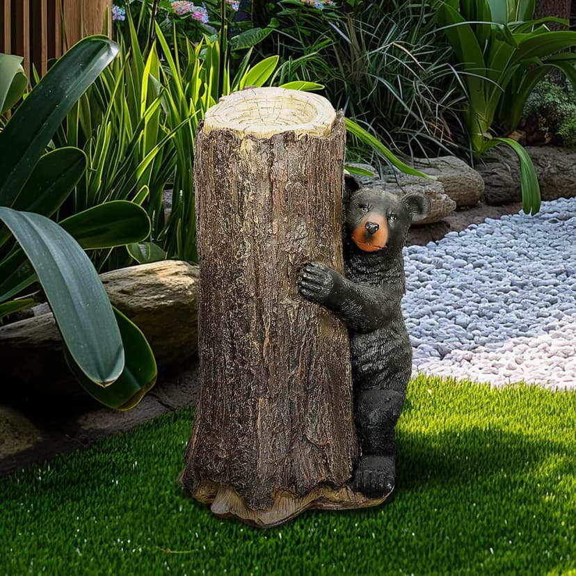 SKYFIRE Outdoor Garden Statues - 11.4”x 13.3”x 21.6“ Black Bear Tree Hugger Outdoor Sculpture for Home Decor, Concrete Lawn Ornament Decorations for Garden, Yard, Decor, House, Office Decor