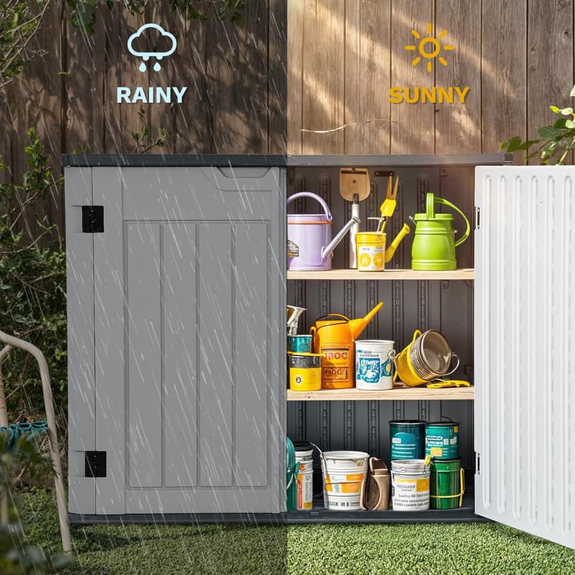 DWVO Outdoor Weather-Resistant Horizontal Storage Shed, 35 Cu Ft Capacity, Lockable and Waterproof, Suitable for Storing Garden Tools, Light Gray