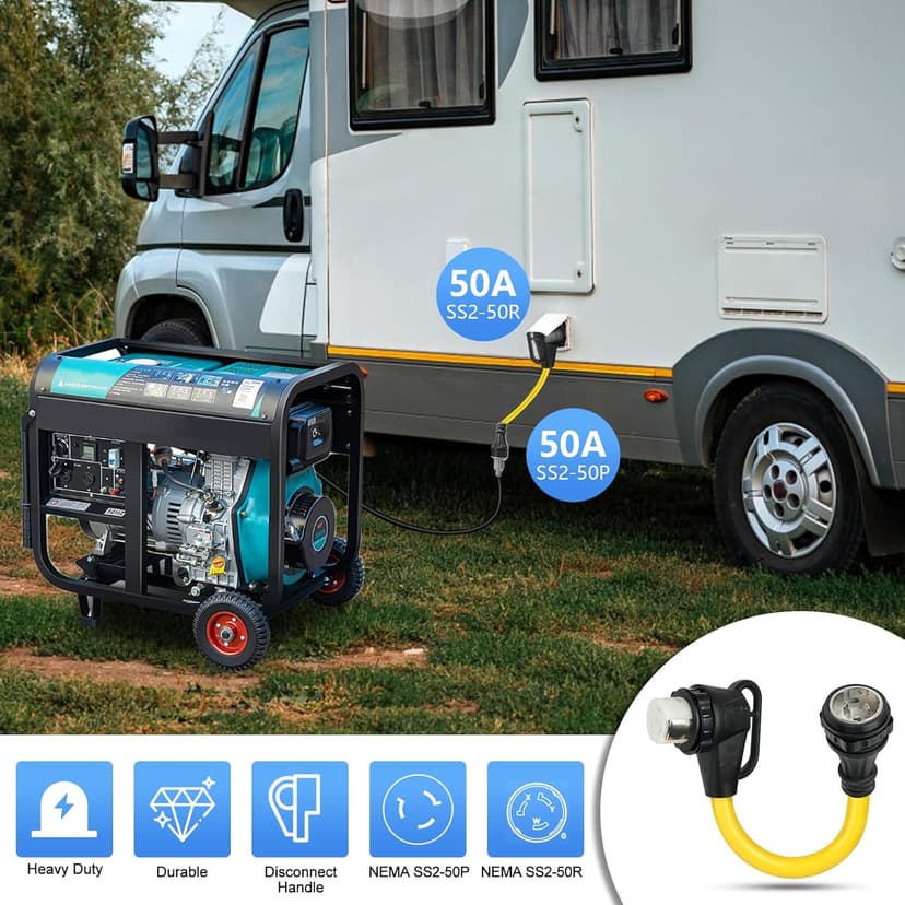 NEMA SS2-50P to SS2-50R RV Adapter, Dogbone Extension Cord Adapter, 50Amp SS2-50 Marine Shore Twist Lock Male Plug to 90-Degree Locking Female Receptacle, for RV Travel Trailer
