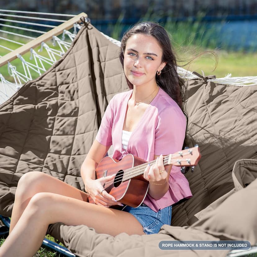 ANOW Double Hammock Pad and Pillow Set, 2 Person Polyester Hammock Pad, Light Brown