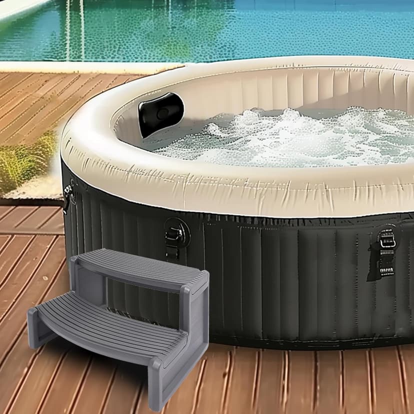 HECASA Spa Step Hot Tub 2-Step Universal Outdoor Indoor Step Stool Pool Ladder Plastic Slip Resistant Striped - Dark Gray